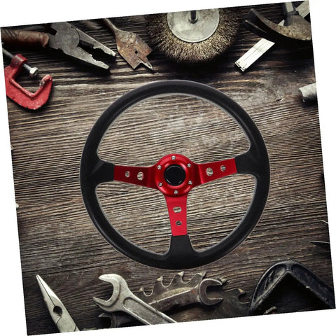 Universal 14 Inch PU Racing Steering Wheel With Horn Button Red Drift Style For Car Truck Golf Cart And Simulator Use