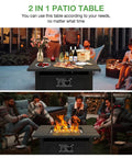 28 Inch Fire Pit Table With 50000 BTU Propane Patio Heater 2 In 1 Outdoor Gas Fire Pit With Removable Lid And Lava Stone CSA Certified