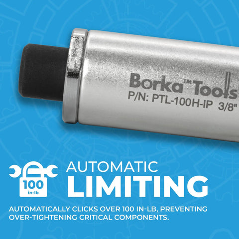 Precision Torque Limiter 4 In-Lb For Electronics And Fine Instruments With 3/8 Inch Square Drive And 1/4 Inch Hex Adapter, Factory Calibrated And Serialized For Solid Inch-Pound Torque Control, 100 in-lb automatic limiting