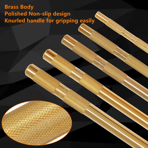 Drift Punch Set 5 Piece Beefy Brass Heavy Duty Punches with knurled handles for precision alignment and hammer transfer