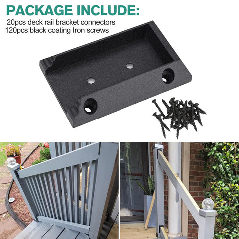 Deck Railing Brackets Connectors For 2x4 Posts, 20 Piece Nylon 90 Degree Set With 120 Screws, Pre Drilled Corrosion Resistant Hardware For Fast Easy Outdoor Rail Install