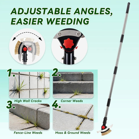 3 In 1 Heavy Duty Crack Weeder Tool With 59 Inch Adjustable Handle Stainless Steel Crevice Weed Puller And Moss Remover