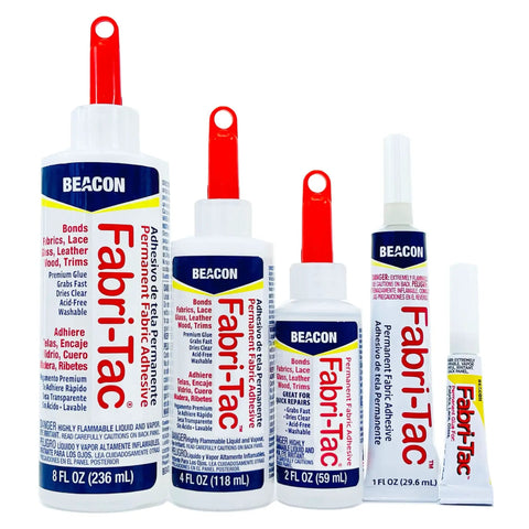 Fabri-Tac Premium Fabric Glue Quick-Drying Crystal Clear Permanent Bond for Fabrics Canvas Lace Wood and More various bottle sizes