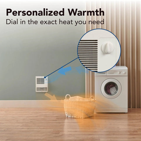 High Capacity Wall Heater With White Grille, 1000 Watts, 120 And 240 Volt, Energy Saving Heating Supplement For Your Space shown in a room