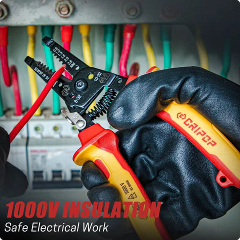 Insulated Wire Stripper And Cutter With Tool Storage Case For 10-20 AWG Solid And 12-22 AWG Stranded Wire, 1000V Rated