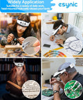 Collage of people using Head Magnifier With LED Light For DIYers Up To 6X Magnification With 5 Interchangeable Lenses in different tasks.