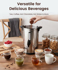 40-Cup Commercial Coffee Urn With Percolator, 6L Electric Coffee Pot on table with various beverages and snacks
