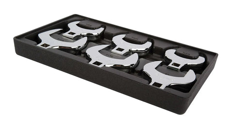 Jumbo Crowfoot Wrench Set For Half Inch Drive, Six-Piece Built To Last CR-V Alloy Steel Crowfoot Set, SAE Sizes 1-5/8 To 2-1/4, Durable Heavy Duty Construction With Blow Mold Tray, Ideal For Automotive Repairs