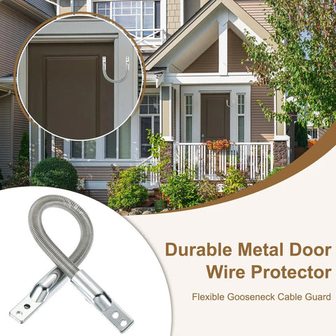 Armored Loop Power Transfer Cable Protector For Doors 7 Inch Gooseneck Fits 7.5mm Cables Silver 2 Pack mounted on exterior door