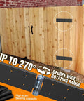 Heavy Duty Gate Hinges 270 Degree Adjustable For Wood Fence And Barn Door With Screws Two Pack Double Layer Folding Butt Hinges Kit Built From Heavy Duty Steel For Superior Weather Resistant Durability And No Sag Support installed on wooden gate.