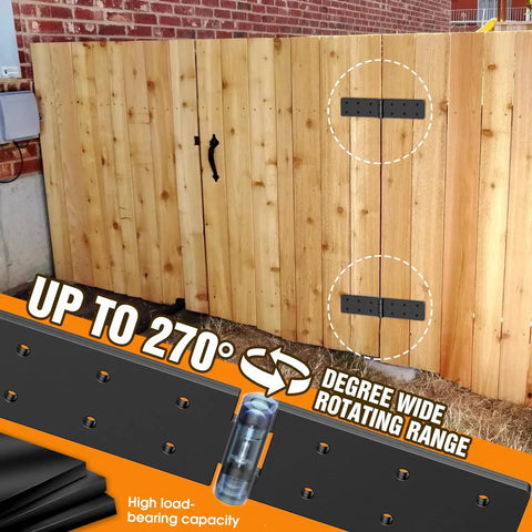 Heavy Duty Gate Hinges 270 Degrees Fully Adjustable Six Pack Black Steel on wooden bifold barn doors.