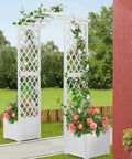 Durable Fir Wood Garden Arbor With Planter Boxes And Trellis For Climbing Plants Veggies And Herbs White Outdoor Archway