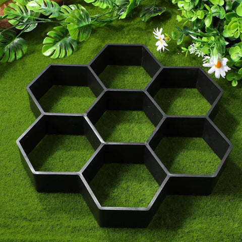 Hexagon Concrete Mold For DIY Pathway And Garden Walkway, 7.2 By 6.7 By 1.3 Inches, black reusable stone pavement mold