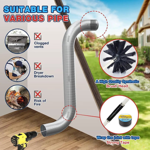 Image showing 15 Feet Dryer Vent Cleaning Pro Grade Kit With Flexible Quick Snap Brush Drill Attachment for cleaning ducts.