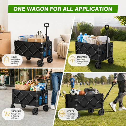 Collapsible Wagon Cart With Wheels Foldable 360 Lb Capacity Portable Heavy Duty Utility Wagon for indoor, backyard, shopping, sports use