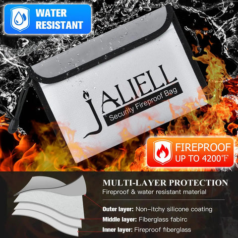Two Pack Fireproof Money Bags With Zipper And Waterproof Seal 9.5 By 6.5 Inch Durable Silicone Coated Fiberglass in flames
