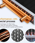 Close-up of 16x17 Water To Air Heat Exchanger With 1 Inch Copper Ports And Hot Water Coil, highlighting rifled tubes and sine wave fins.