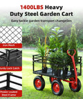 Heavy Duty Garden Wagon Cart With 1400 Lbs Capacity And Mesh Sides, 2 In 1 Handle, 16 Inch Tires, carrying plants