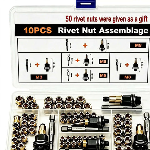 Super Tough Rivnut Tool Kit With 60 Piece M3 To M8 Threaded Inserts For Rustproof Auto Repair Sheet Metal Fastening And Furniture Fixing Without Breaking The Bank, case view