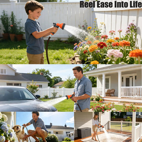 Heavy Duty Retractable Garden Hose Reel 100 Feet Half Inch For Outdoor Use With Wall Mount And 180 Degree Swivel Auto Rewind