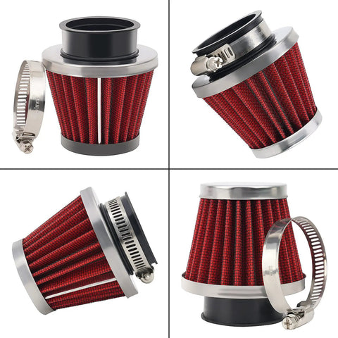Universal 42mm Air Filter For Pod And 150cc To 250cc Motorcycles Scooters ATVs Dirt Bikes with red pleated filtration and clamp