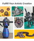 Various 3D printed art pieces using Silk Multicolor Rainbow PLA Filament Bundle for 3D Printing, 1.75mm, Four 200g Spools, Easy Color Change.