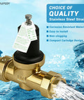 Brass 1-1/4 in NR3XL pressure reducing valve with NPT threads; black cap, includes waterproof tape