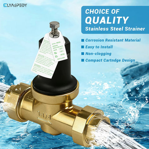 Brass 1-1/4 in NR3XL pressure reducing valve with NPT threads; black cap, includes waterproof tape
