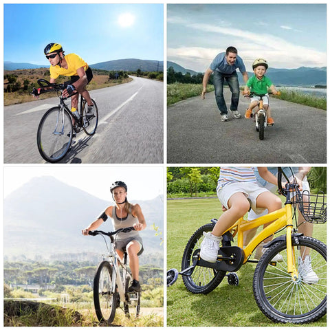 Collage featuring cyclists on road and mountain bikes; suitable for 24 Piece Bike Axle Nut And Safety Washer Kit M8 M9.5 M10.