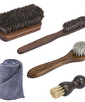 Five-piece Dope Leather Brush For Car Detailing With Horsehair Bristles And Wood Handle on white background