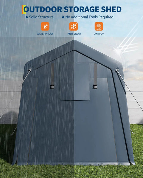 Portable Outdoor Storage Shed With Roll Up Zipper Door And Vent 240G Built Tough Waterproof PE Tarp UV Resistant Carport