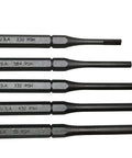 Roll Pin Holder Set For Gunsmithing 5 Piece Notched Roll Pin Holders Kit with sizes 1/16 to 1/8 inch shown in black metal