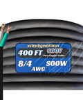 Heavy Duty 8/4 Extension Cord 400 Feet 8 Awg Soow Wire Cable 600 Volt showing coiled black copper wire with four color-coded conductors.