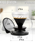 Premium Borosilicate Glass Pour Over Coffee Dripper With Reusable Stainless Steel Filter, 5.5 in height for eco-friendly brewing.