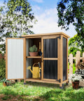 Outdoor Storage Cabinet For Small Spaces Wood And Metal Build With Weather Resistant Asphalt Roof Double Locking Doors