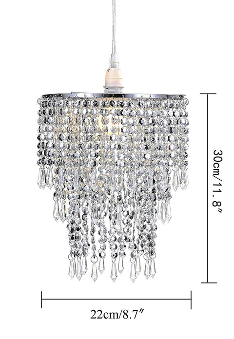 Three Tier Beads Pendant Shade Chandelier With Acrylic Jewel Droplets And Chrome Silver Frame Beaded Lampshade For Ceiling Light A Chic Sparkly Statement Piece For Modern Dining Room Decor, 30cm height