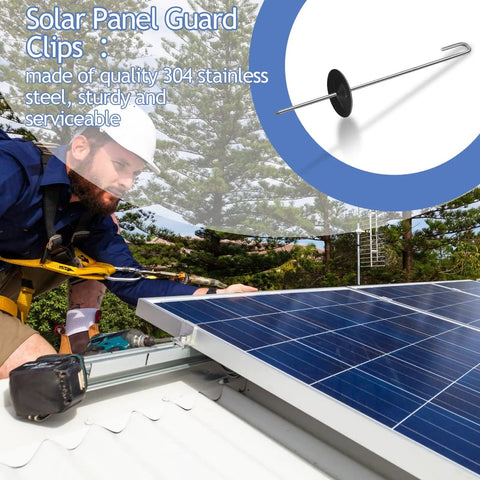Installer securing solar panel with Sturdy 304 Stainless Solar Panel Guard Clips Kit With Self Locking Washers And J Hooks 50 Pack