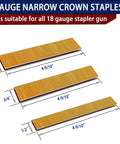 18 Gauge Narrow Crown Galvanized Staples in 1, 3/4, and 1/2 inch sizes for cabinet making and crafts.