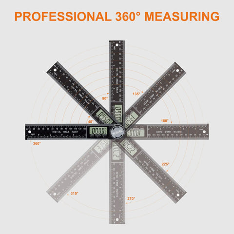 Digital Angle Finder Protractor 7 Inch 200mm Angle Gauge displayed at various angles with quick display 360 degree tool