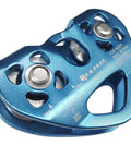 Front view of 30kN Tandem Speed Double Pulley Zip Line Trolley for Backyard Setups, Heavy Duty Aluminum-Magnesium, Blue