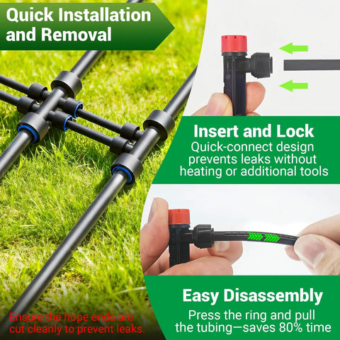 Upgraded 2026 Automatic Drip Irrigation Kit For Garden And Yard With Quick Connect PE Tubing, 100 ft, shown in lawn setup