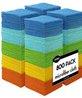 Pro Grade Heavy Duty Microfiber Cleaning Cloths 800 Pack Ultra Absorbent Rags For Cars, Kitchen, Windows And Home Dusting, Soft Yet Durable Towels, 12 By 12 Inch Microfiber Shop Rags Reusable stacked in various colors.