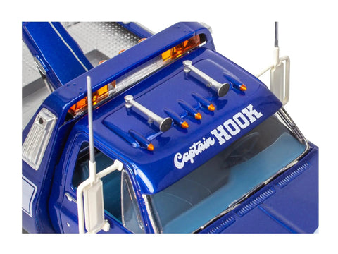 Close-up of roof details on 1979 GMC Wrecker Captain Hook Model Kit with air horns and CB antennas.