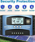 60A MPPT Solar Charge Controller 12V 24V Auto Sensing Regulator with LCD display and dual USB ports for battery charging