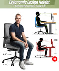 Man sitting on ergonomic chair with lumbar support next to design comparison between correct and incorrect ergonomic chair postures.