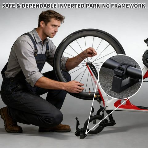 Black Bike Handlebar Stabilizer Stand With Quick Release Clip On For 29 To 34 Millimeters Grips Inverted Parking Tool Shown