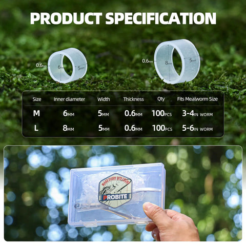 Product specifications for Heavy Duty Silicone O Rings for Wacky Worm Baits Pack of 201 with Tool Protect Soft Plastics