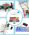 840 Piece Breadboard Jumper Wire Kit For Arduino And Prototyping, U Shape Male To Male Jumpers In 14 Lengths From 2Mm To 125Mm, Includes 4 Alligator Clip Test Leads For Easy Circuit Building in box with wires displayed