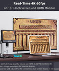4K 60FPS HDMI Digital Microscope With 10.1 Inch Screen For Soldering And Coin Work Real Time Live View Pro Grade Picture Quality And Built In Microphone For Audio And 4K Video on stand with HDMI monitor