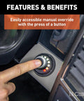 Proportional Trailer Brake Controller Featuring Slick Dash Mounted Rotary Knob Triple Axis Accelerometer manual override button in vehicle.